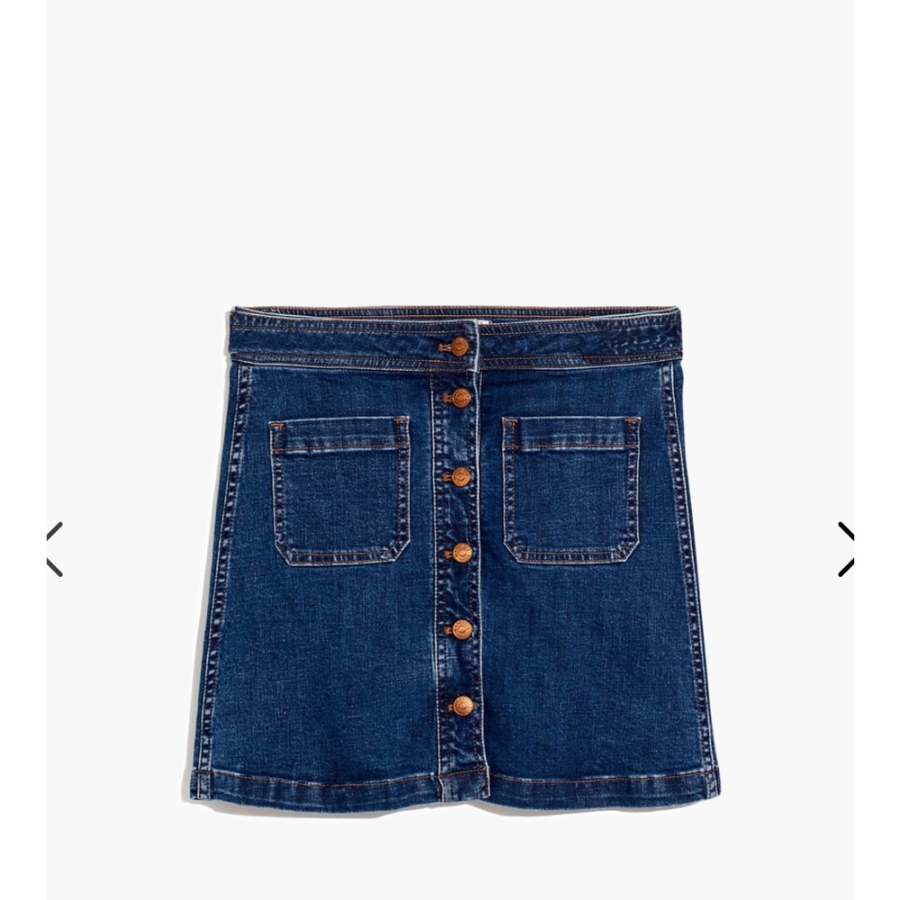 Stretch Denim A-Line Mini Skirt: Patch Pocket Edition, Like New, Size 12
